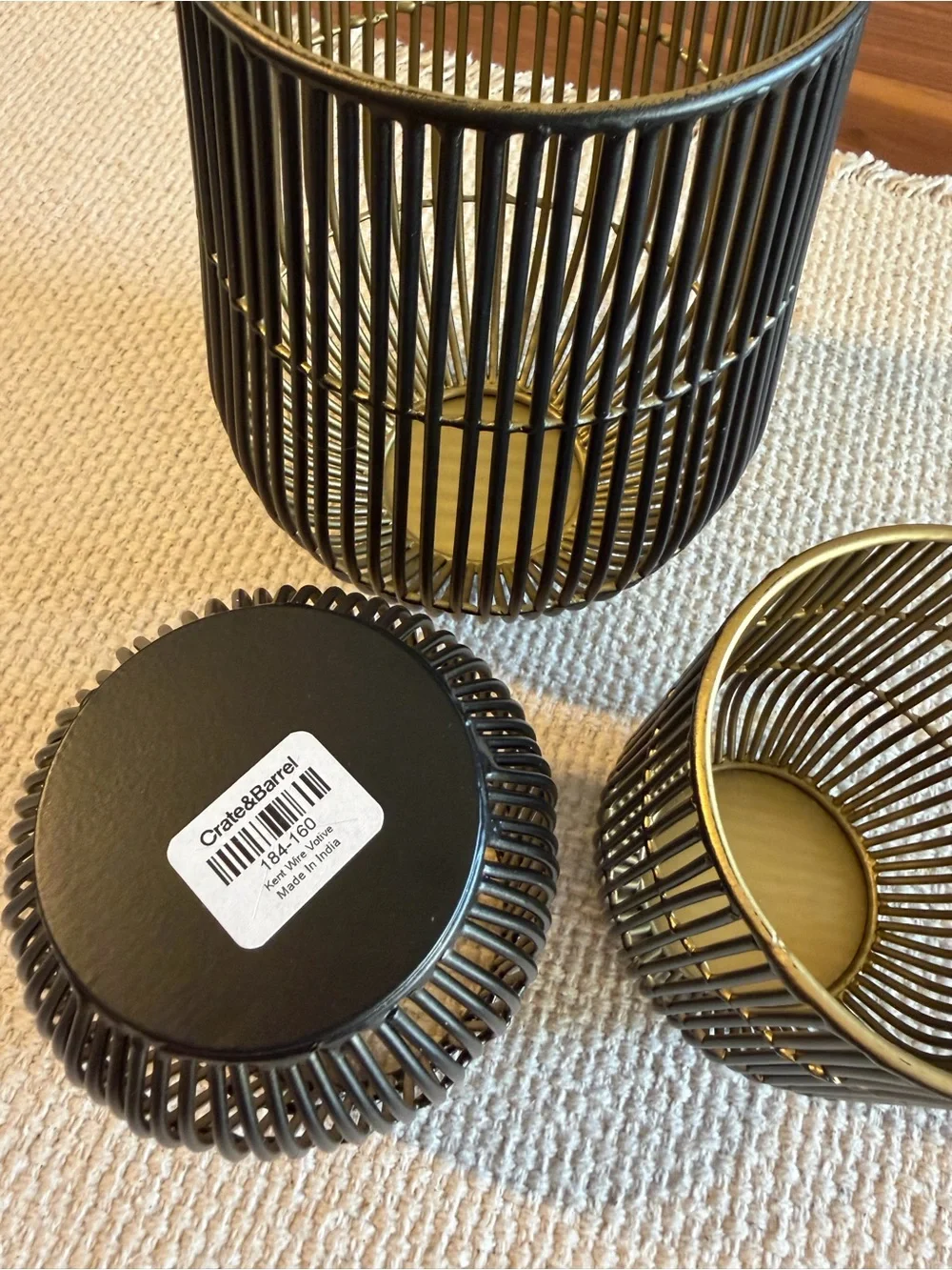 Crate&Barrel Kent Black and Gold Metal Wire Candle Holders - Trio